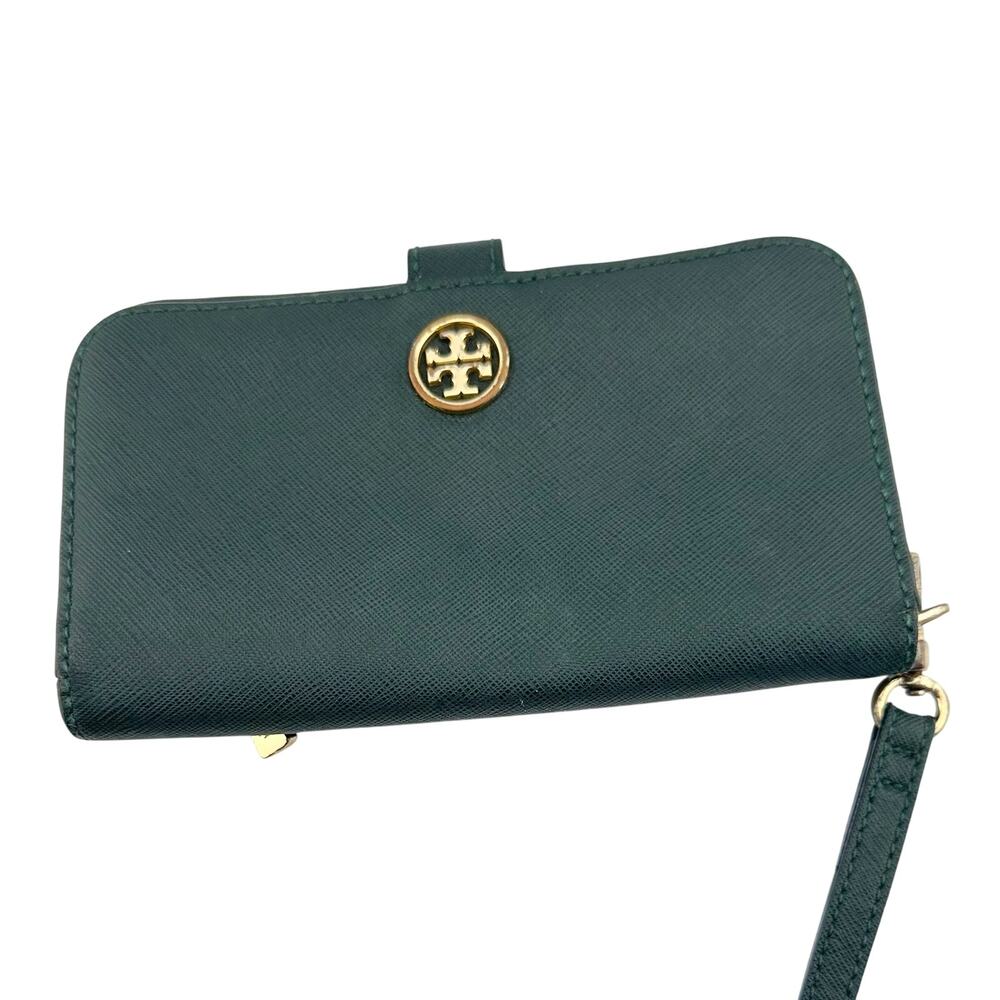 Tory Burch Deep Green Leather Bi-Fold Wallet Wristlet